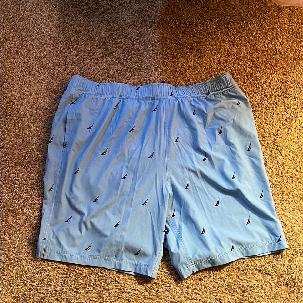 Nautica Blue and White Swim Shorts